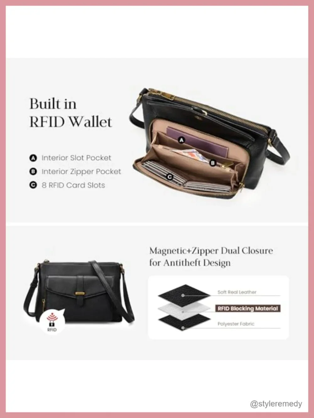 Genuine Leather Crossbody Bag Purse with RFID Wallet for Women